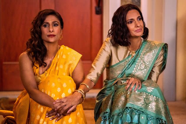 Sarayu Blue as Rhyah (left) and Poorna Jagannathan as Nalini in season 3 of Netflix's 