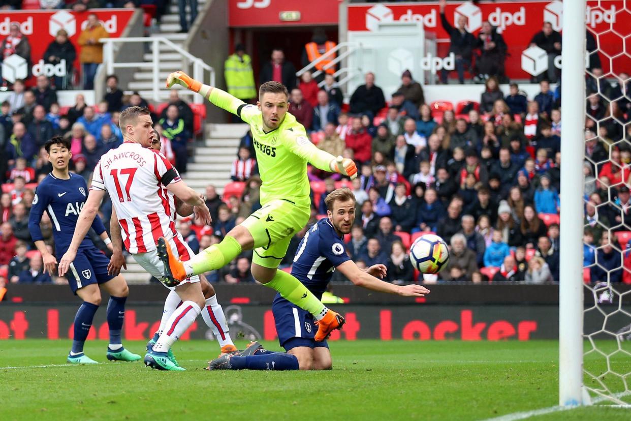 Striking claim | Kane claiming Tottenham's second goal in win over Stoke City: PA