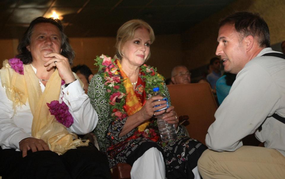Dame Joanna Lumley with her husband Stephen Barlow (left) and her son Jamie Lumley (right)