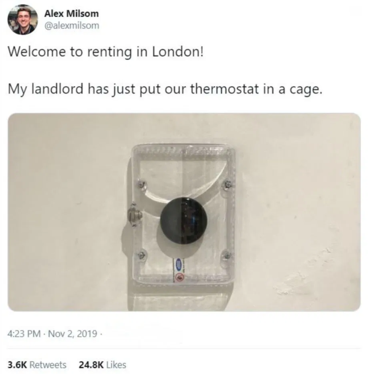 Pictured is an image of the glass cage around the thermostat. Source: Twitter