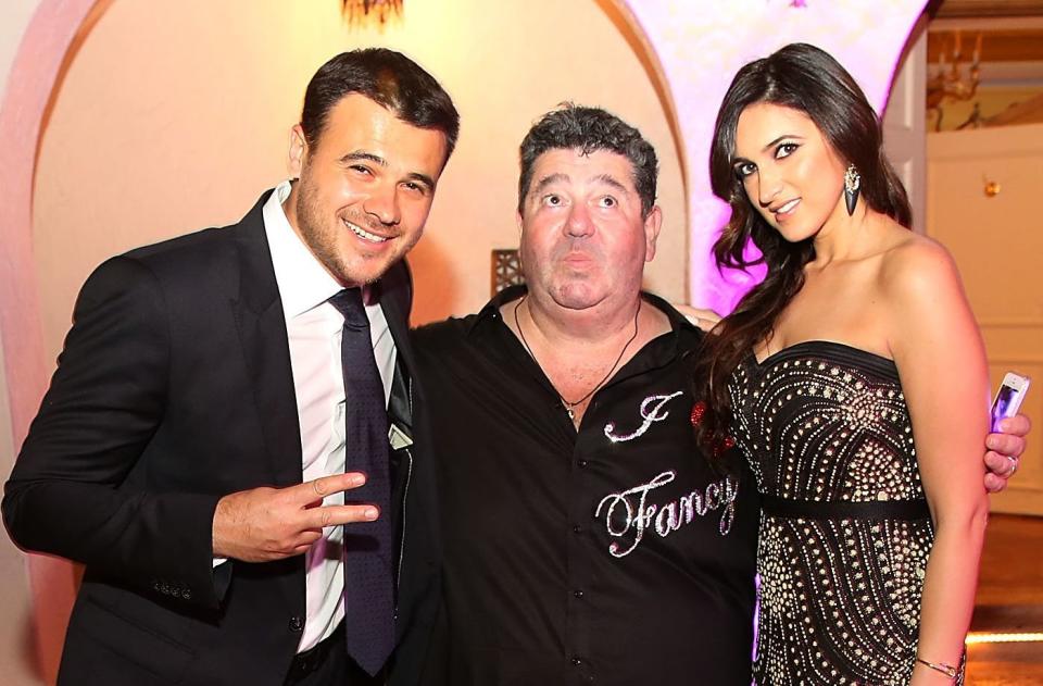 MIAMI BEACH, FL - DECEMBER 31: Rob Goldstone (center), with his client, Russian singer Emin Agalarov (left), and Sheila Agalarova (right), attends New Years Eve And Birthday Party For Irina Agalarova at Barton G on December 31, 2014 in Miami Beach, Florida. (Photo by Aaron Davidson/Getty Images for Irina Agalarov)