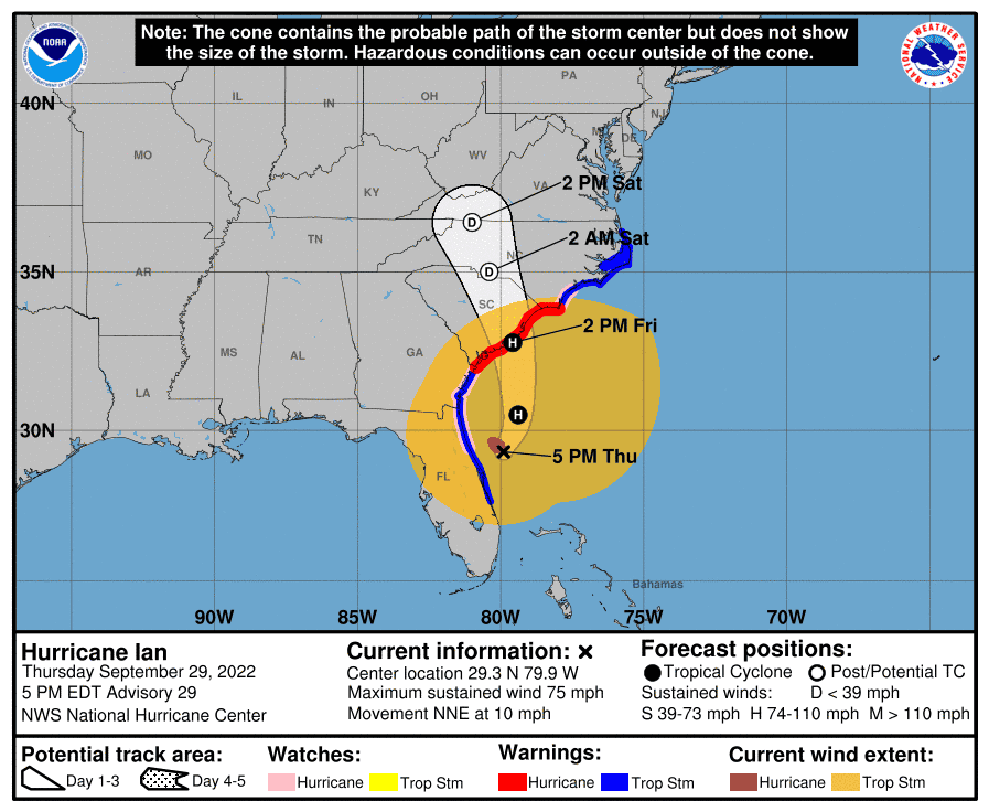 Hurricane Ian forecast, Thursday, Sept. 29 at 5 p.m.