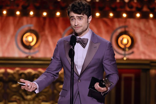 <p>Theo Wargo/Getty </p> Daniel Radcliffe at onstage during The 77th Annual Tony Awards