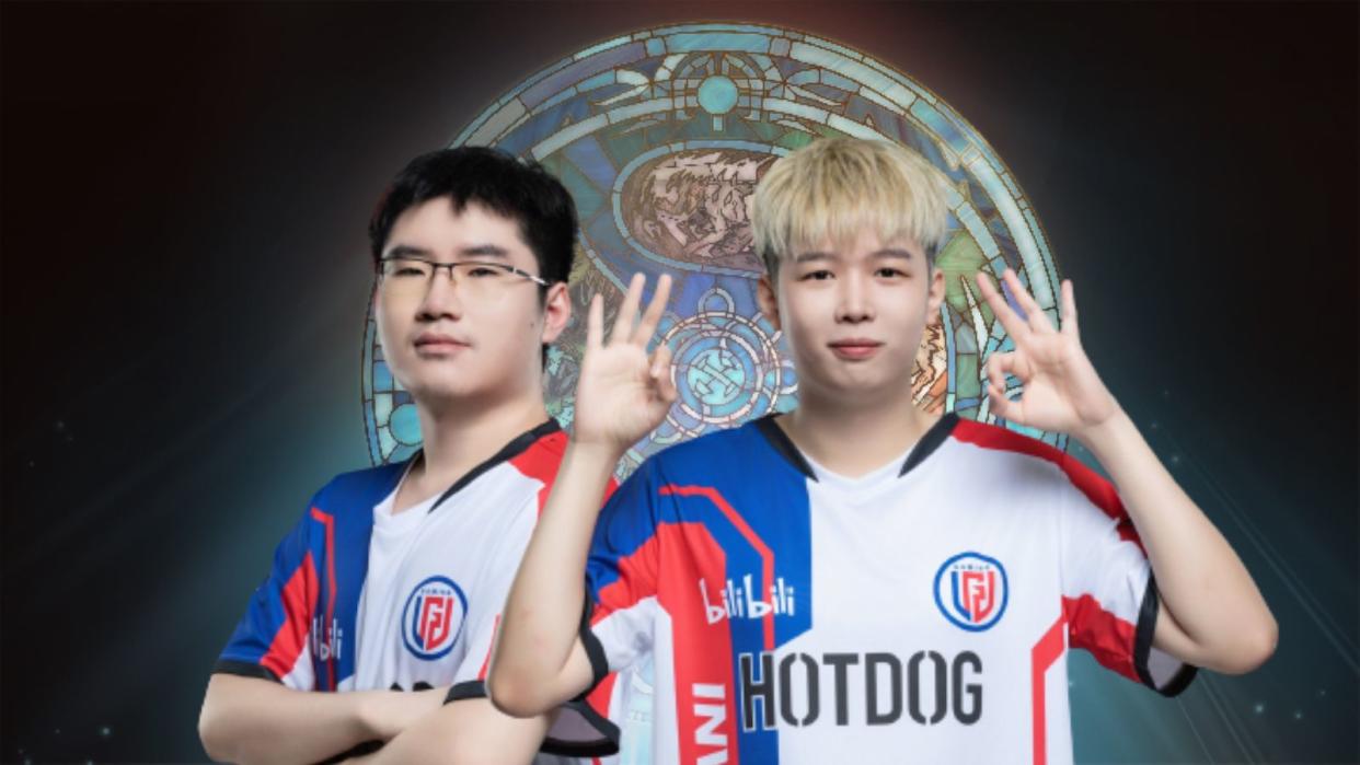 Chinese powerhouse LGD Gaming kicked off The International 2023 Group Stage with a huge 2-0 upset over three-time Major champions Gaimin Gladiators, thanks in large part to offlaner niu (left) and midlaner NothingToSay (right). (Photos: LGD Gaming, Valve Software)