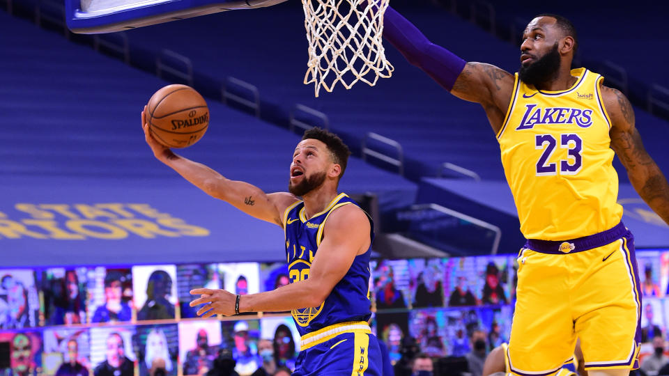 Steph Curry vs. LeBron James headlines the play-in tournament drama this week.  (Photo by Noah Graham/NBAE via Getty Images)