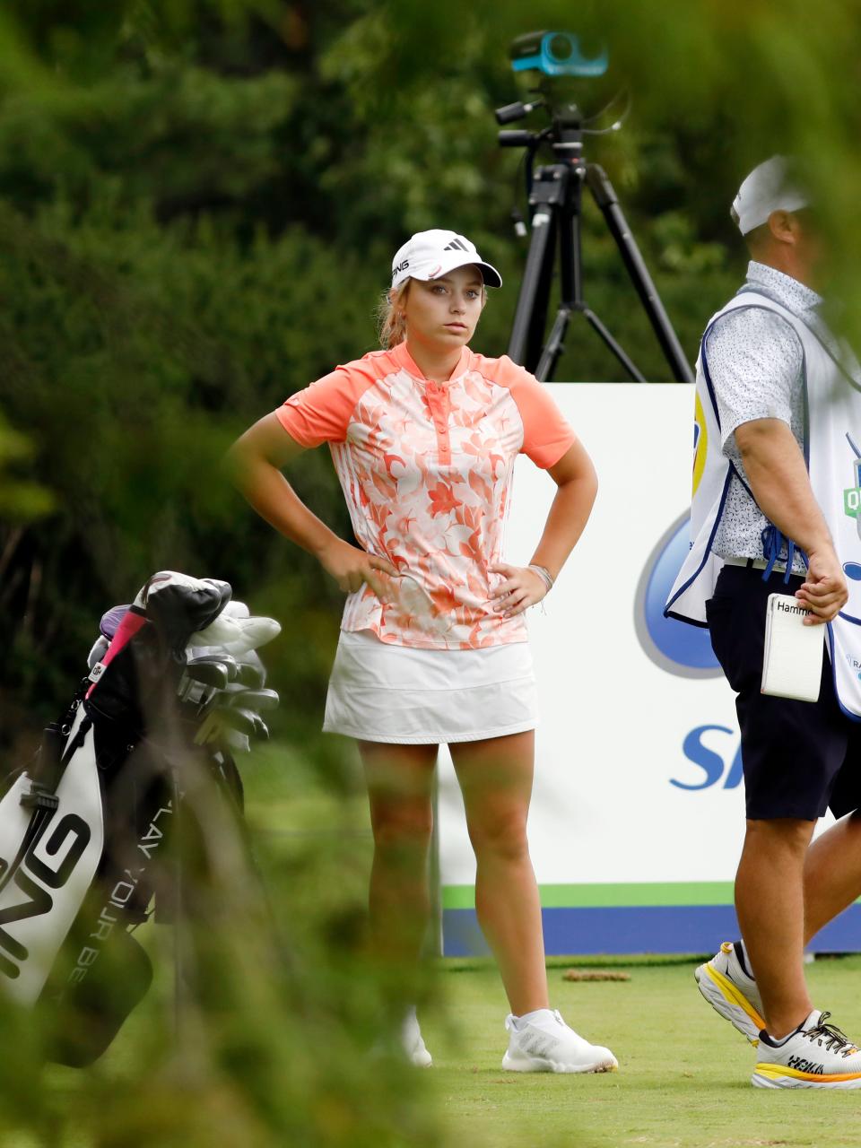 Crooksville native and New Albany High Schooler Mia Hammond prepares to tee off on the 13th hole during the first round of the LPGA Kroger Queen City Classic on Sept. 7, 2023, at Kenwood Country Club in Cincinnati. Hammond, a 15-year-old sophomore, shot even-par 72 in her second LPGA event of 2023.