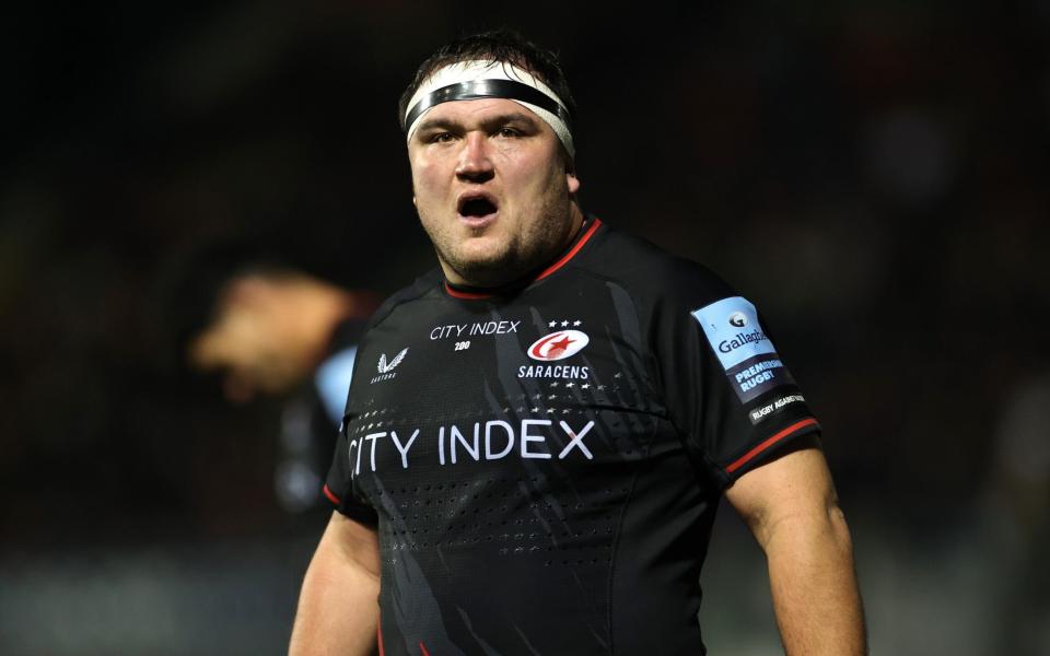 Jamie George of Saracens watches during the Gallagher Premiership rugby match between Saracens and Bristol Bears at StoneX Stadium on November 25, 2023 in Barnet, England