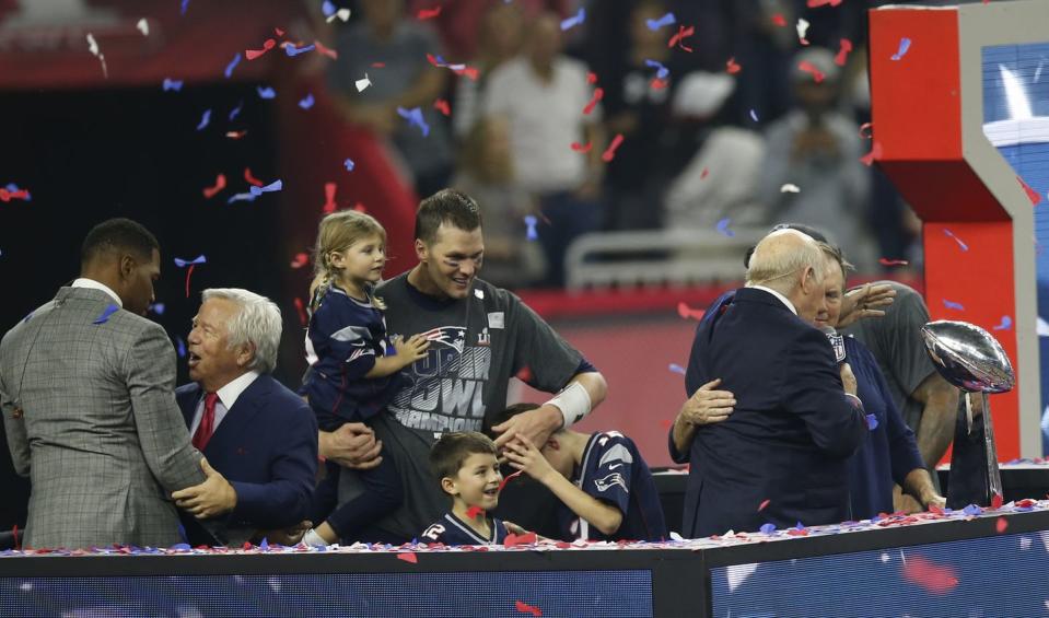 2017: Tom Brady's kids rush the field at the Super Bowl