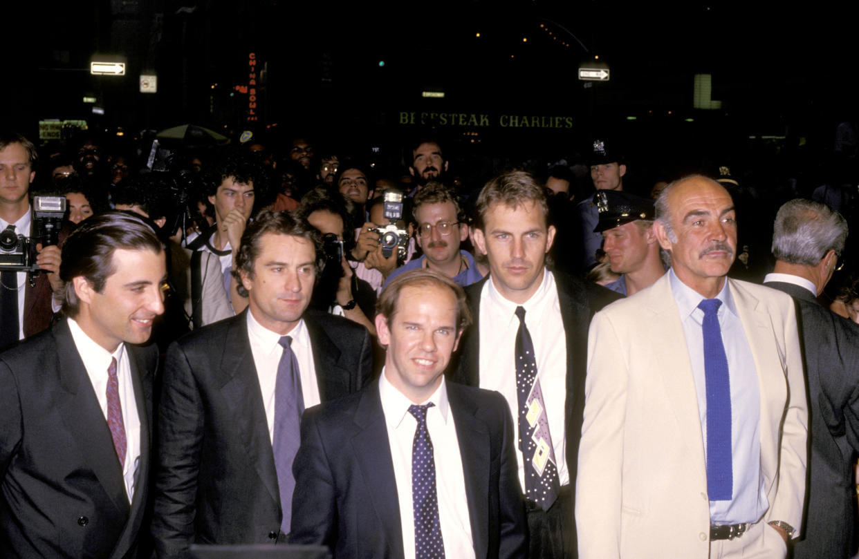 Andy Garcia, Robert De Niro, Charles Martin Smith, Kevin Costner and Sean Connery at the premiere of "The Untouchables" - June 1987 (Photo by Ron Galella/Ron Galella Collection via Getty Images)