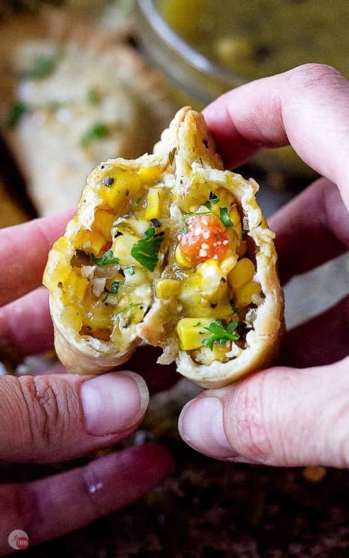 <p>Take Two Tapas</p><p>Light, flaky and cooked in an air fryer for fewer calories.</p><p><strong>Get the recipe: </strong><a href="https://www.taketwotapas.com/mexican-street-corn-empanadas/" rel="nofollow noopener" target="_blank" data-ylk="slk:Mexican Street Corn Empanadas;elm:context_link;itc:0;sec:content-canvas" class="link rapid-noclick-resp">Mexican Street Corn Empanadas</a></p>