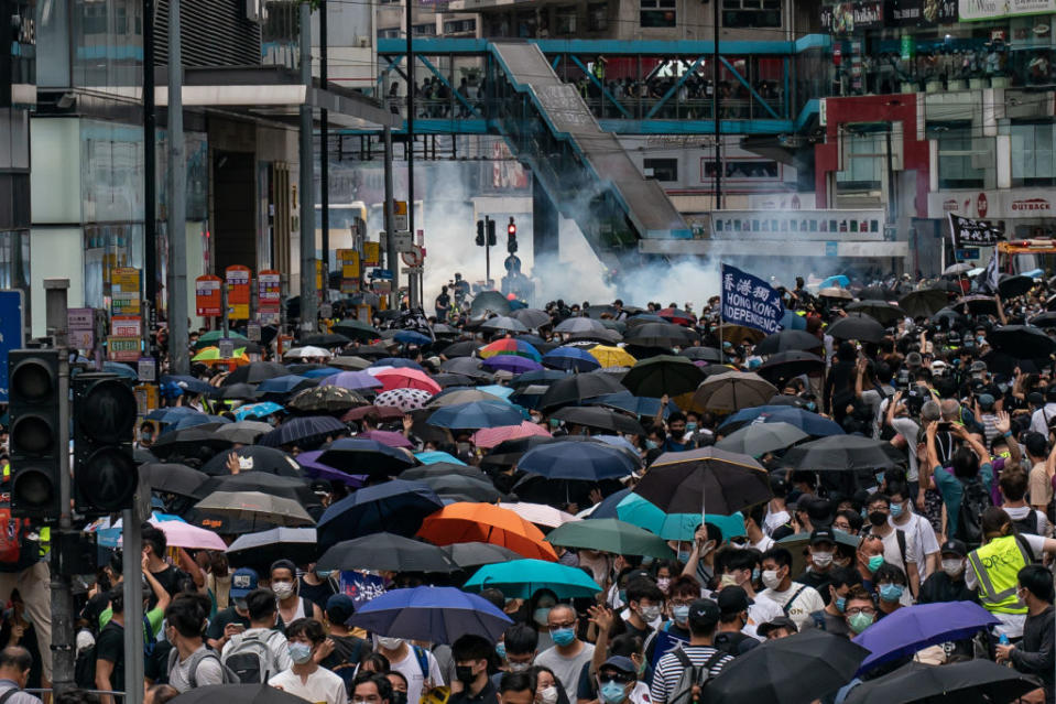 The protestors defied bans on groups of more than eight gathering. Soure: Getty