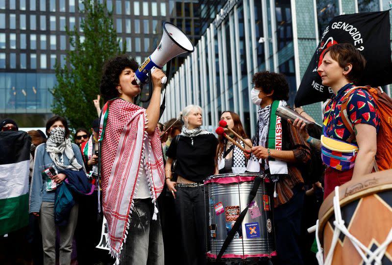 Students and employees of the University of Amsterdam protest against the ongoing conflict between Israel and the Palestinian Islamist group Hamas in Gaza, in Amsterdam