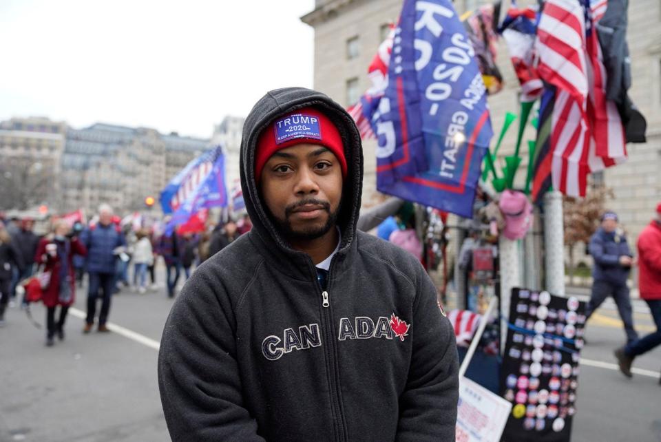 David Tate, 32, drove from New Hampshire to Washington, D.C., to protest the election of Joe Biden. Wednesday, Jan. 6, 2021