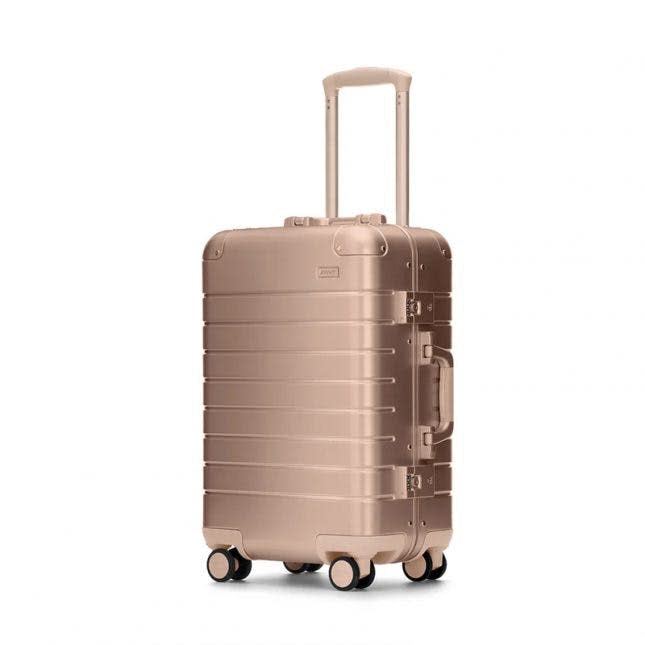 away rose gold carry on suitcase