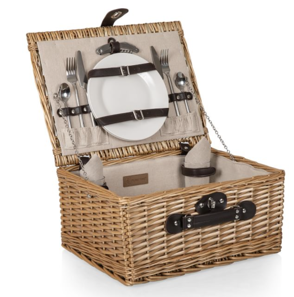 35) Classic Woven Picnic Basket Set for 2