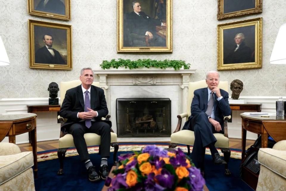 President Joe Biden meets with Speaker of the US House of Representatives, Kevin McCarthy, in the Oval Office.