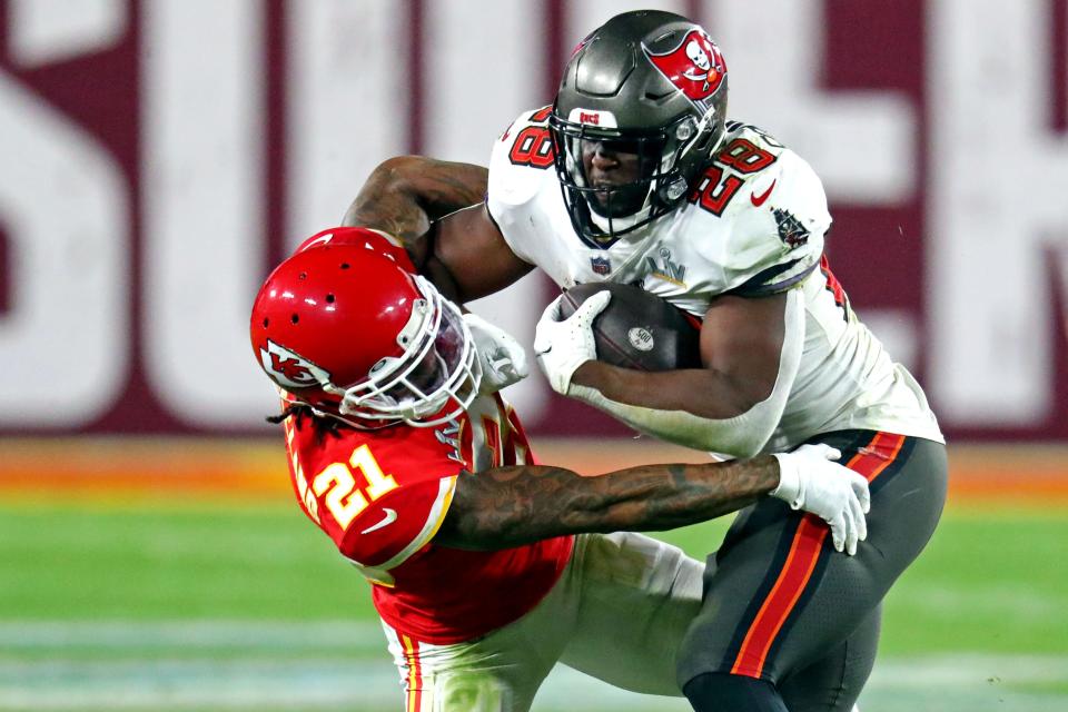 Buccaneers RB Leonard Fournette had 135 total yards in Tampa Bay's Super Bowl 55 defeat of the Chiefs.