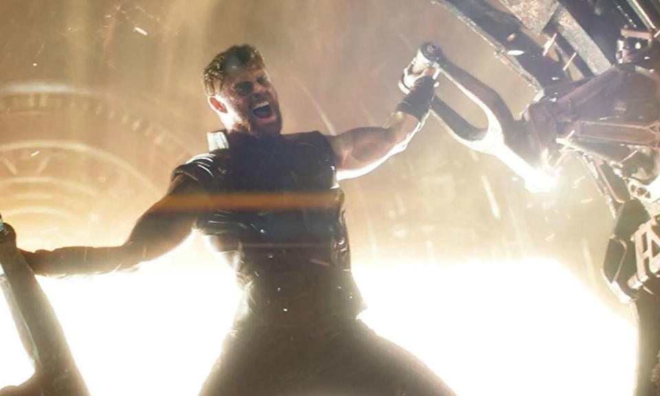 <p><span><strong>Played by:</strong> Chris Hemsworth</span><br><strong>Last appearance:</strong><i><span> Thor: Ragnarok</span></i><br><span><strong>What’s he up to?</strong> After defeating Hela and witnessing the Ragnarok prophecy come true with the destruction of Asgard, Thor accepts the title of king. No longer carrying Mjolnir either, the God of Thunder decides to take the Asgardian refugees to Earth, however, their ship encounters Thanos’ much larger one en route. </span> </p>