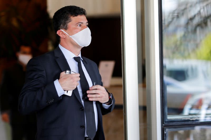 Former Brazil's Justice Minister Sergio Moro arrives at a hotel after a meeting in the Federal Police headquarters, in Brasilia