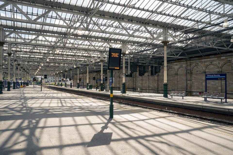 Empty platforms at Edinburgh’s Waverley Station (Jane Barlow/PA) (PA Wire)