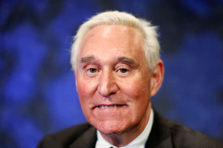 FILE PHOTO: Political advisor Roger Stone poses for a portrait following an interview in New York City, U.S., February 28, 2017. REUTERS/Brendan McDermid/File Photo