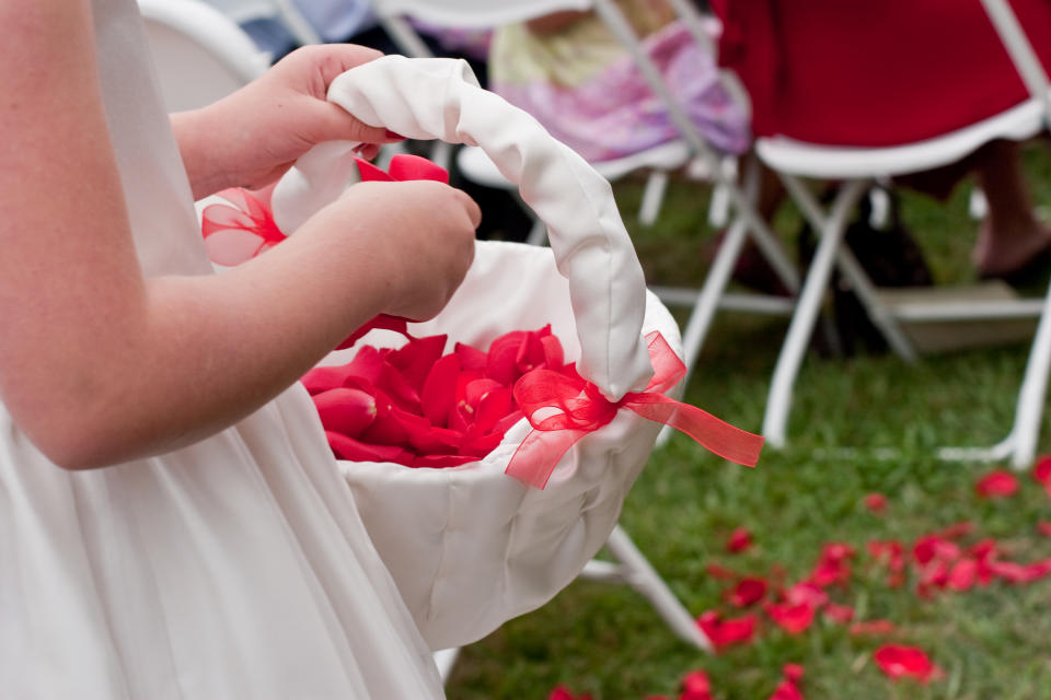 A flower girl at a wedding