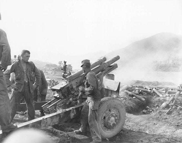 David W. King shared this photo of a 150mm Howitzer gun in 1952 from his collection of photos from his time serving in the Army during the Korean War.