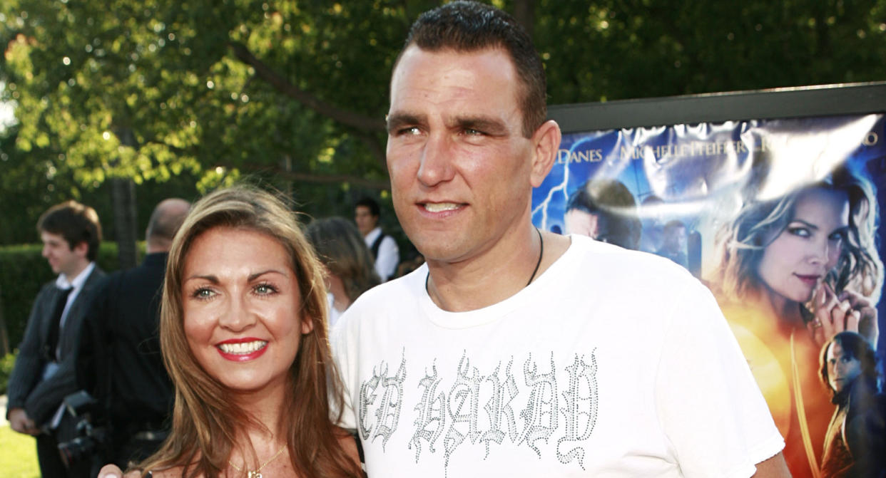 Vinnie Jones, right, and his wife, Tanya, arrive at the premiere of 