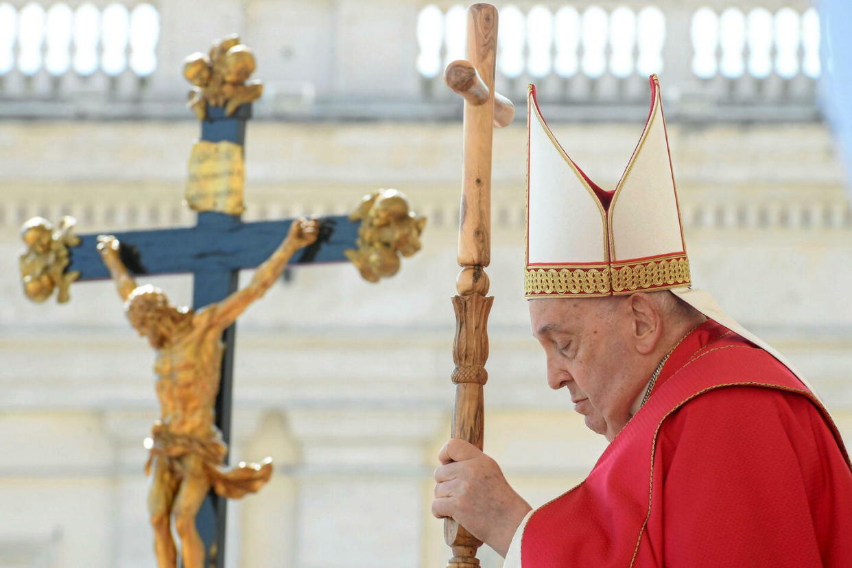 Le pape François lors de la messe des Rameaux, au Vatican, le 24 mars 2024.  - Credit:Vatican Media/IPA/SIPA