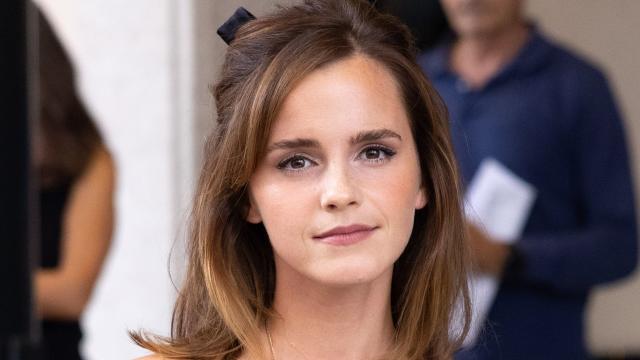 See Emma Watson's Side Part and Sheer Dress at Prada