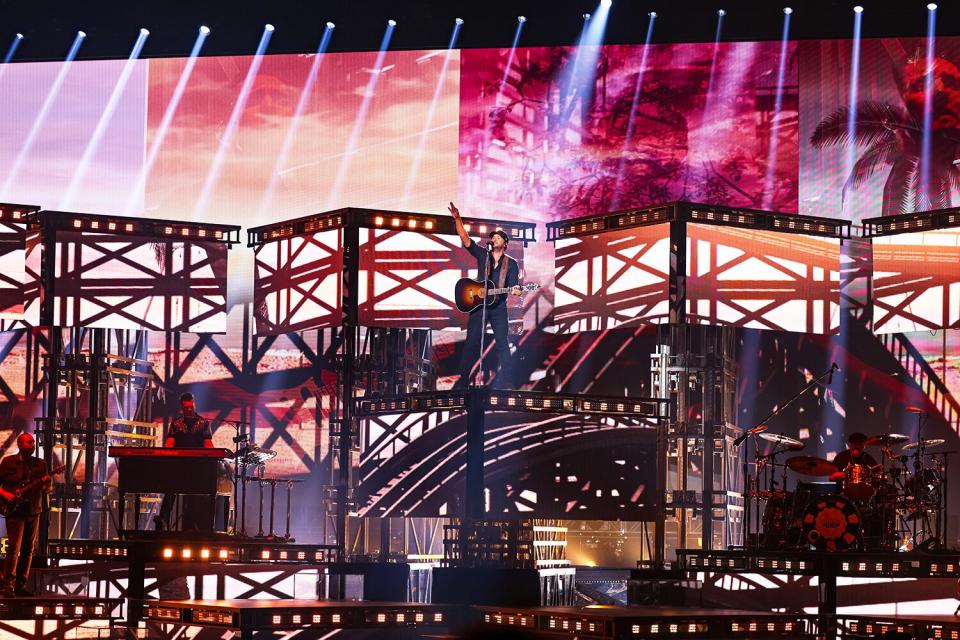 Luke Bryan performs during the opening night of his residency at Resorts World Las Vegas on February 11, 2022 in Las Vegas, Nevada.