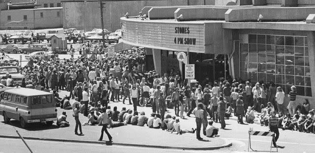 <p>John G. White/The Denver Post via Getty </p> Fans wait for tickets in Denver to see the Rolling Stones in June 1972.