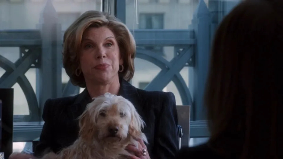 Diane Lockhart and her dog Justice in the series premiere of 'The Good Wife'