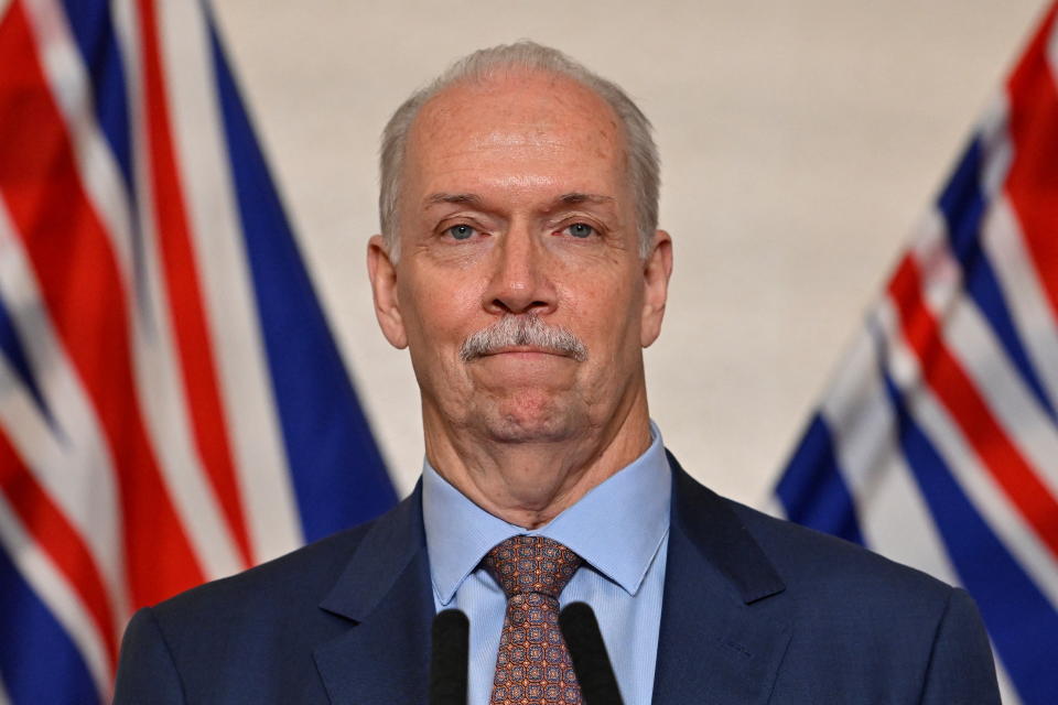 B.C. Premier John Horgan speaks to the news media at the Pinnacle Hotel in Vancouver, British Columbia, Canada June 28, 2022. REUTERS/Jennifer Gauthier