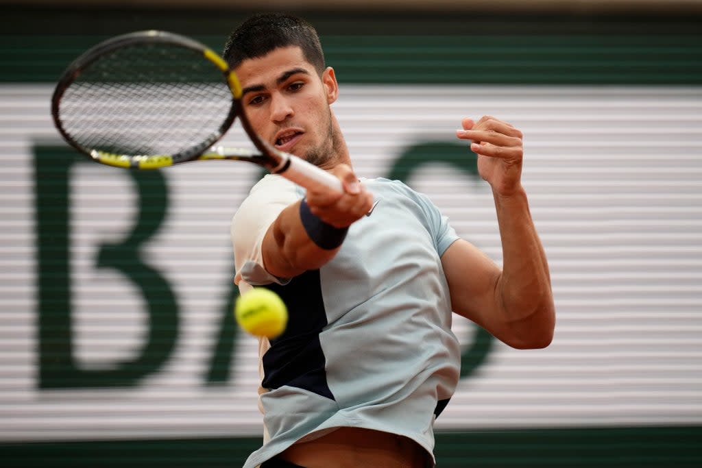 Spain’s Carlos Alcaraz raced into round two (Christophe Ena/AP) (AP)