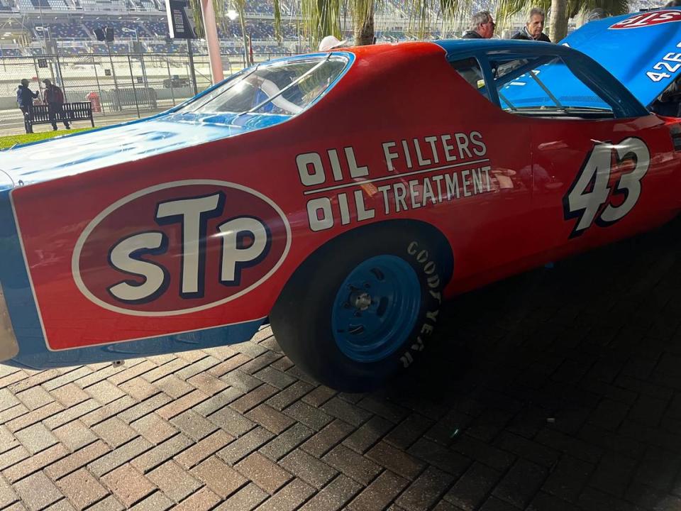 Richard Petty won 192 races as the longtime driver of the No. 43 car, which is on display for fans on the infield at Daytona. Shane Connuck/The Charlotte Observer