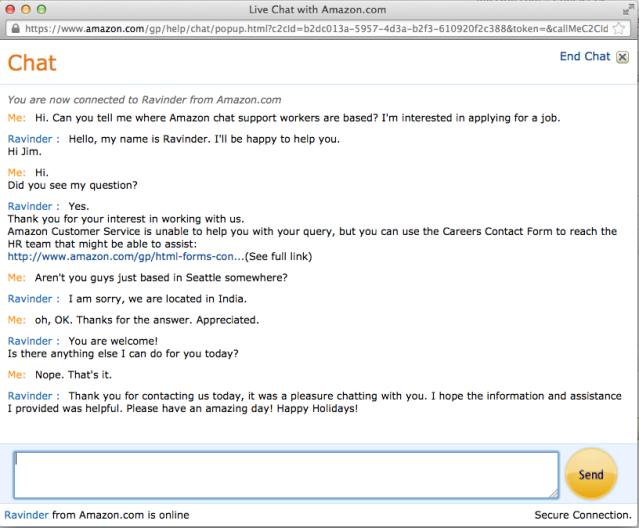 Amazon customer service chat