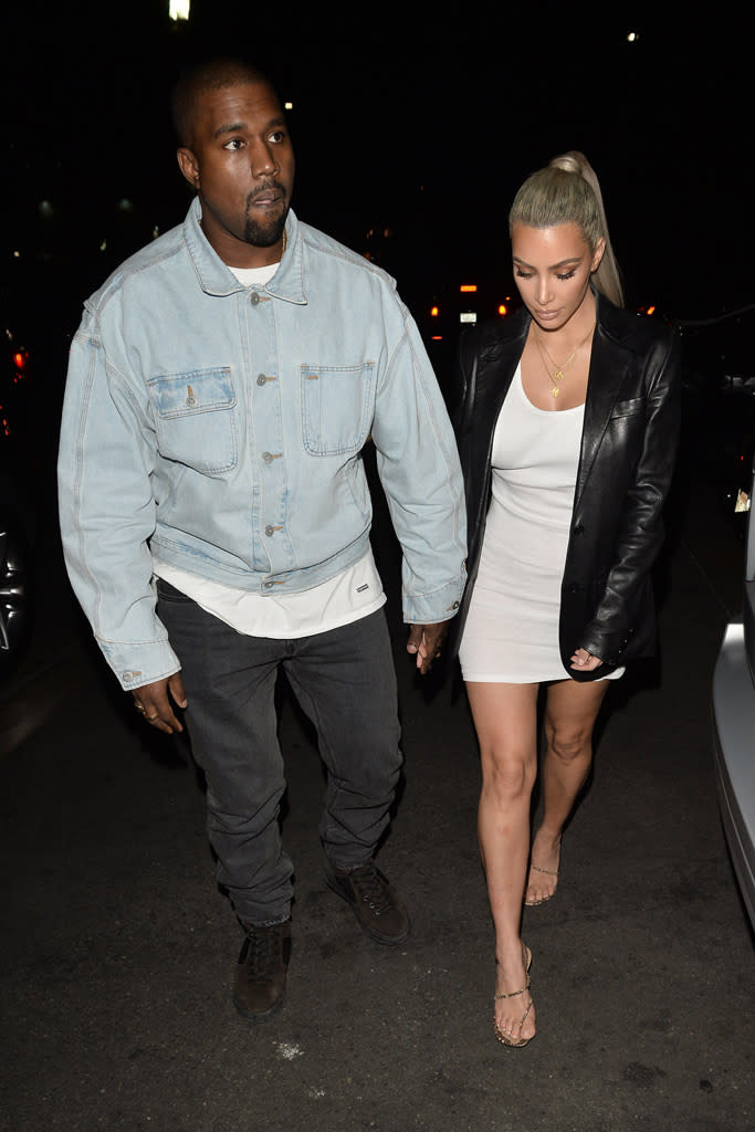 Kim Kardashian and Kanye West step out on Oct. 27, 2017 to celebrate Kardashian’s 37th birthday. - Credit: Splash