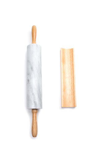 7) Polished Marble Rolling Pin with Wooden Cradle