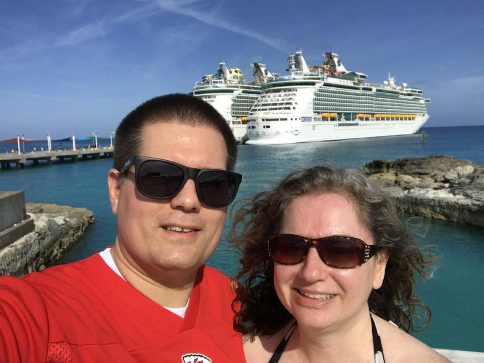 David Stubler and his wife Sara at Royal Caribbean's private island, Perfect Day at CocoCay, in January 2020.