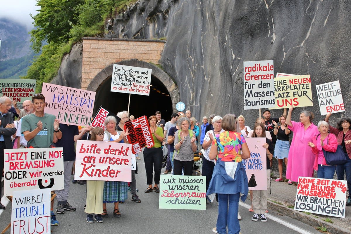 Protestors blocked the road into the town  (APA/AFP via Getty Images)