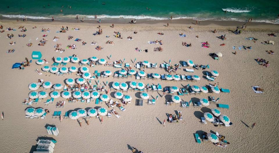 View of a sparse beach scene at Ocean Drive and Fourth Street during spring break in Miami Beach on Saturday, March 9, 2024.