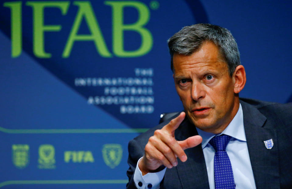 CEO Martin Glenn of the Football Association addresses a news conference after the 132nd Annual Meeting of the IFAB REUTERS/Arnd Wiegmann