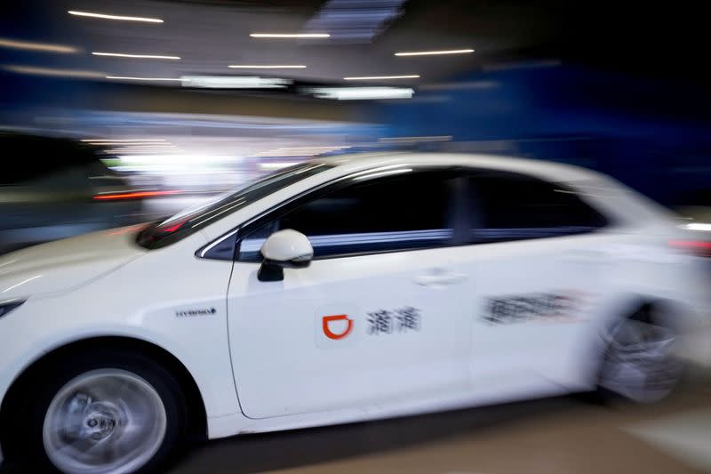 A car of Chinese ride-hailing service Didi is seen at the Shanghai Hongqiao International Airport in Shanghai