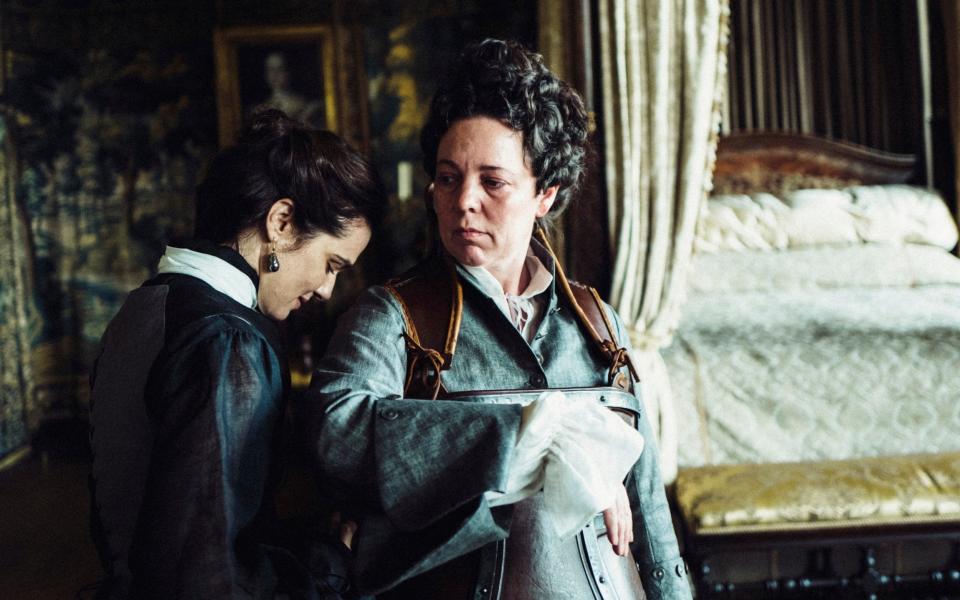 Rachel Weisz as the Duchess of Marlborough and Olivia Coleman as Queen Anne in the film The Favourite, in cinemas on New Year's Day - Fox Searchlight Films