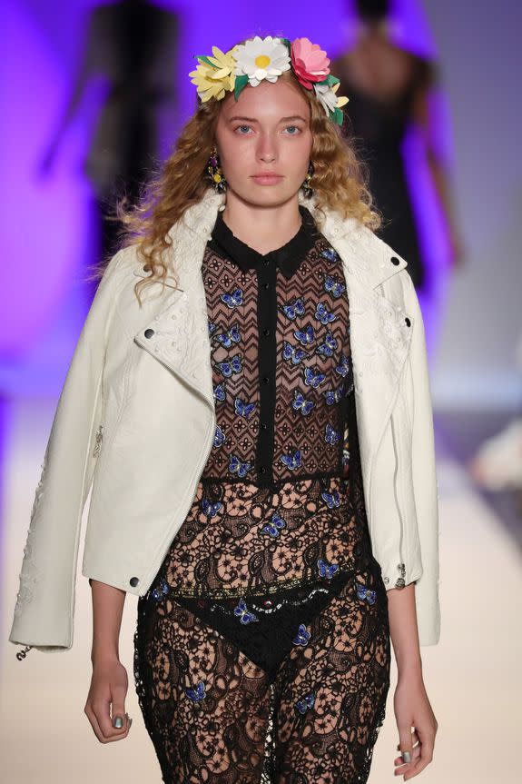 NEW YORK, NY - SEPTEMBER 08: A model walks the runway during the Desigual show as a part of New York Fashion Week at The Arc, Skylight at Moynihan Station on September 8, 2016 in New York City. (Photo by Antonio de Moraes Barros Filho/FilmMagic)