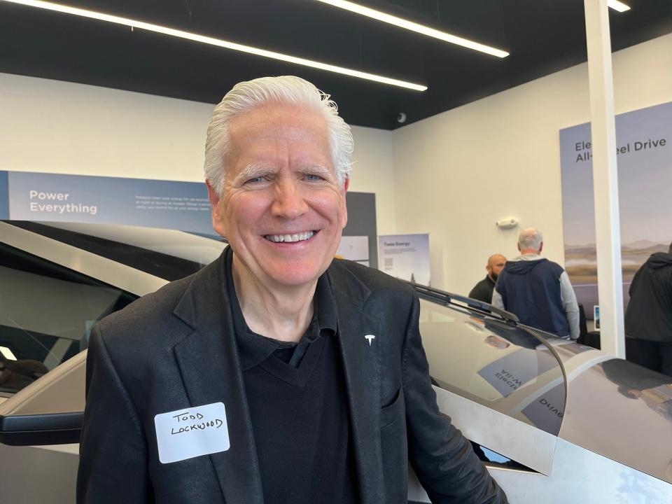 Todd Lockwood, who manages the Vermont Tesla Owners Group, was enlisted by Tesla as an unofficial spokesman at its grand opening event on April 11, 2024.