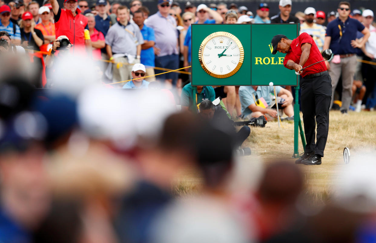 Tiger Woods of the U.S. in action during the final round of the 143rd British Open. (REUTERS)