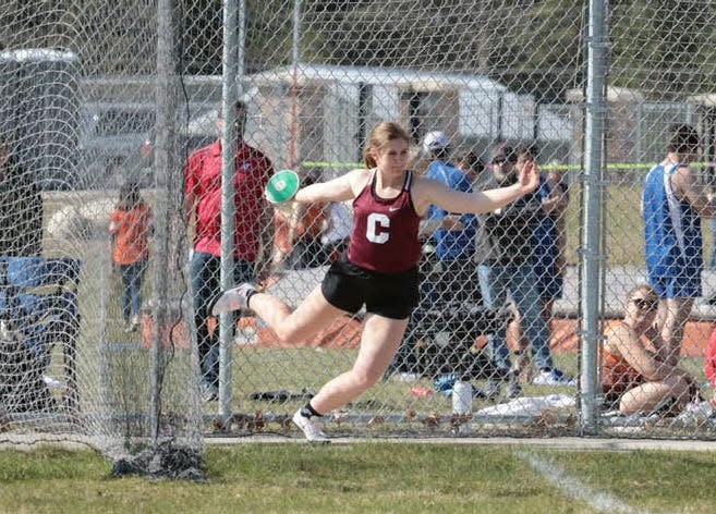Charlevoix's Leah Rohrer placed third overall in the discus at the LMC Championships.