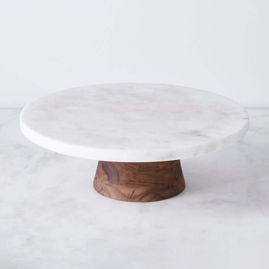 JK Adams marble and walnut rotating cake stand